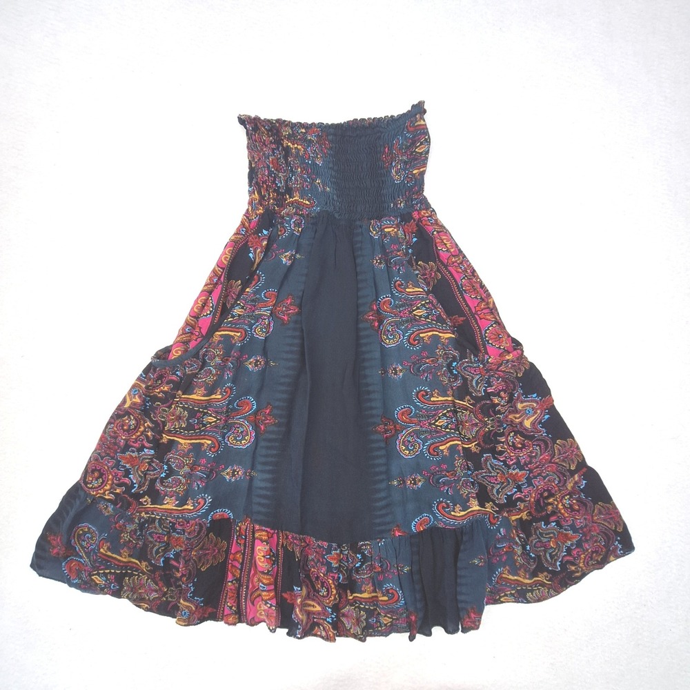 Urban Nomad Midi Skirt Womens Small Medium Black Paisley Smocked Boho Festival